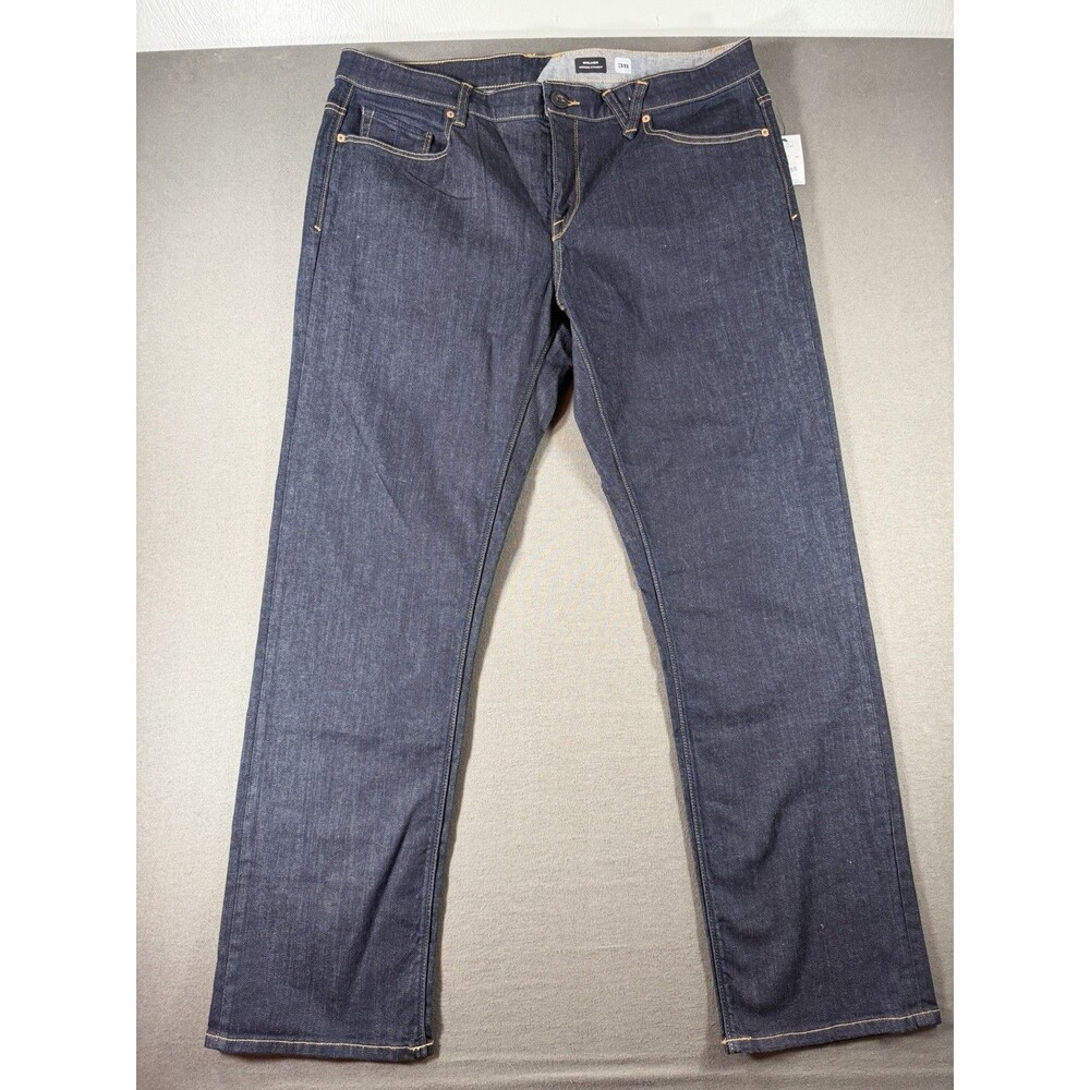 Volcom Solver Jeans Mens 38x32 Blue Dark Wash Modern Straight Stretch Denim NEW